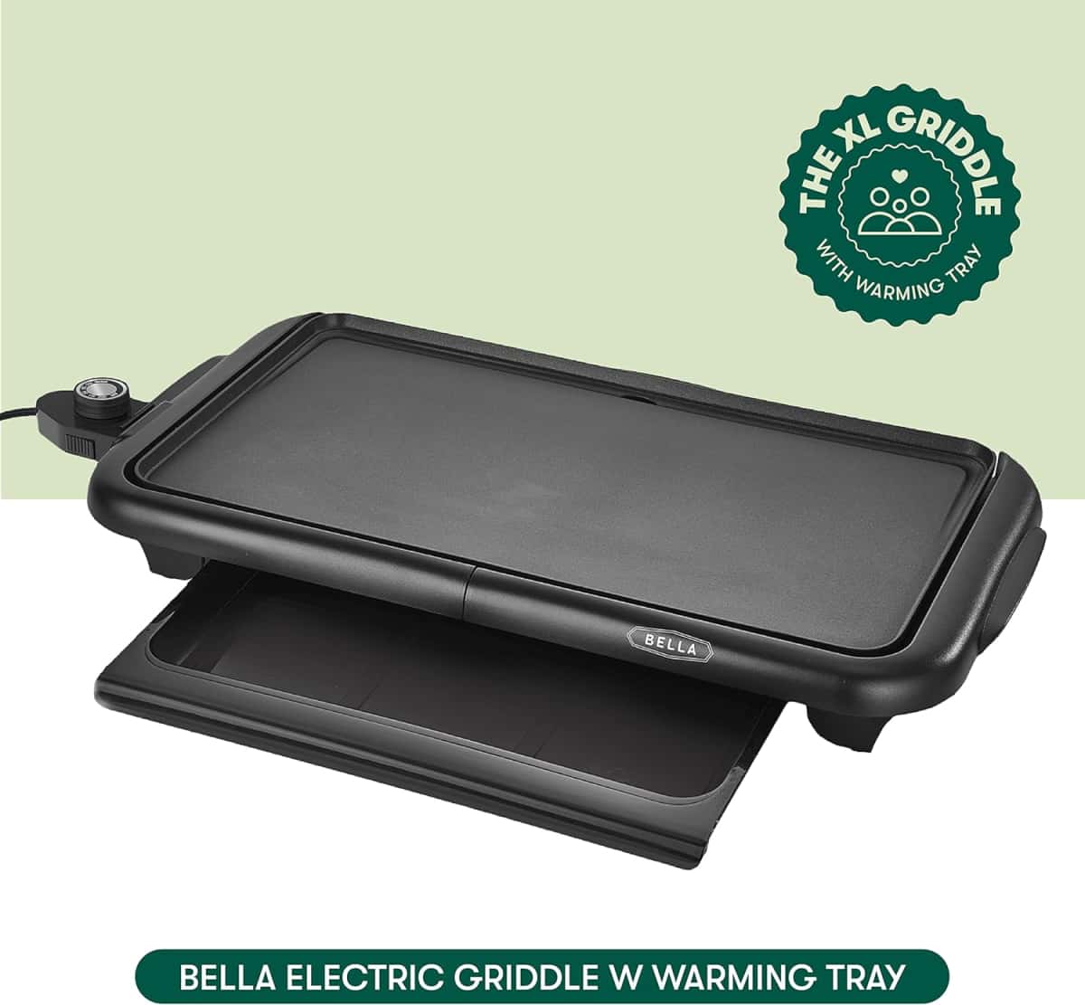 bella Electric Griddle with Warming Tray - Smokeless Indoor Grill, Nonstick Surface, Adjustable Temperature & Cool-touch Handles, 10" x 18", Copper/Black, PFOA & PTFE Free