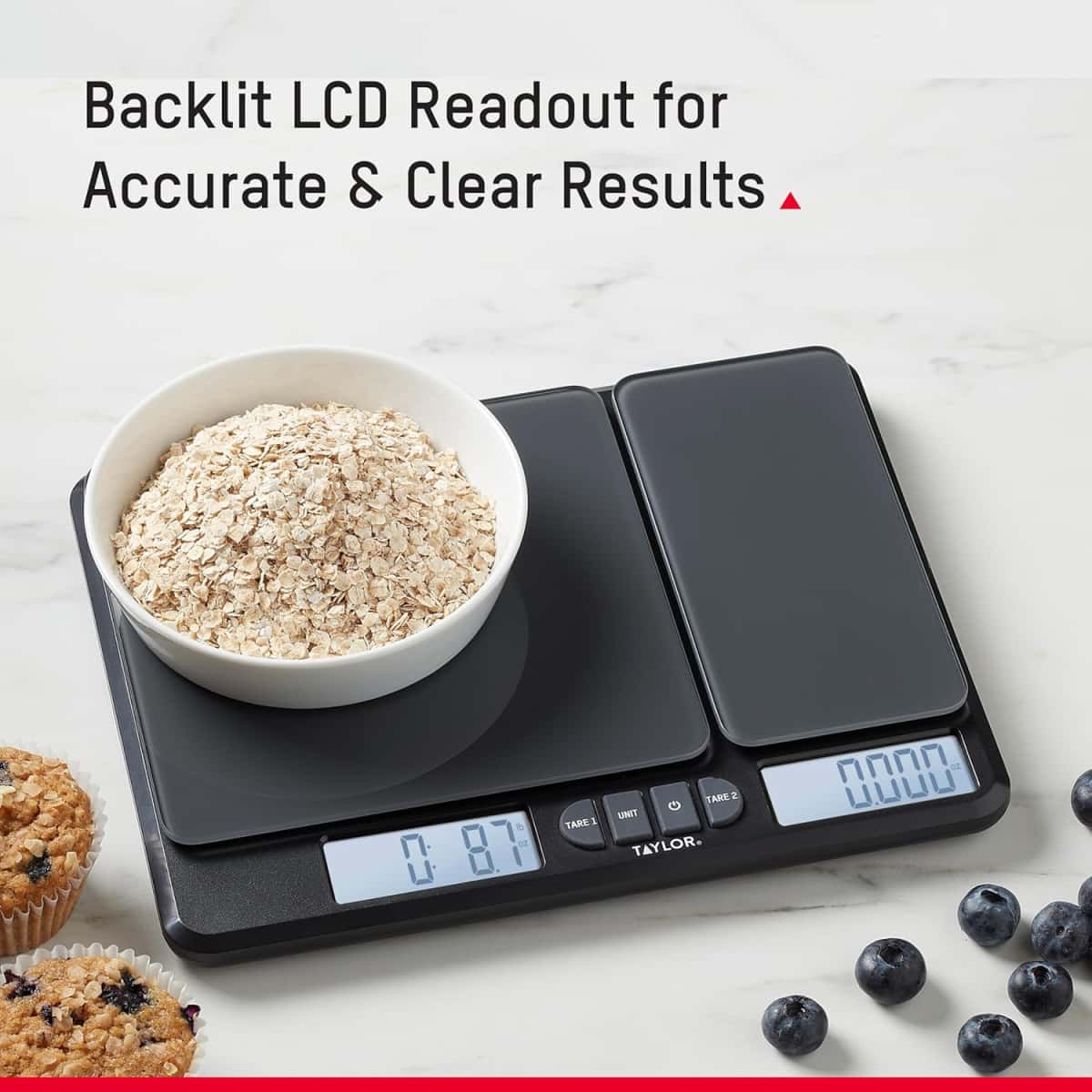 Taylor Dual Platform Food Kitchen Scale, Digital Grams and Ounces for Weight Loss, Baking, Cooking, Meal Prep, Spices, and Coffee, Backlit Display, Glass Platforms, 15lb, and 16oz Capacity, Black