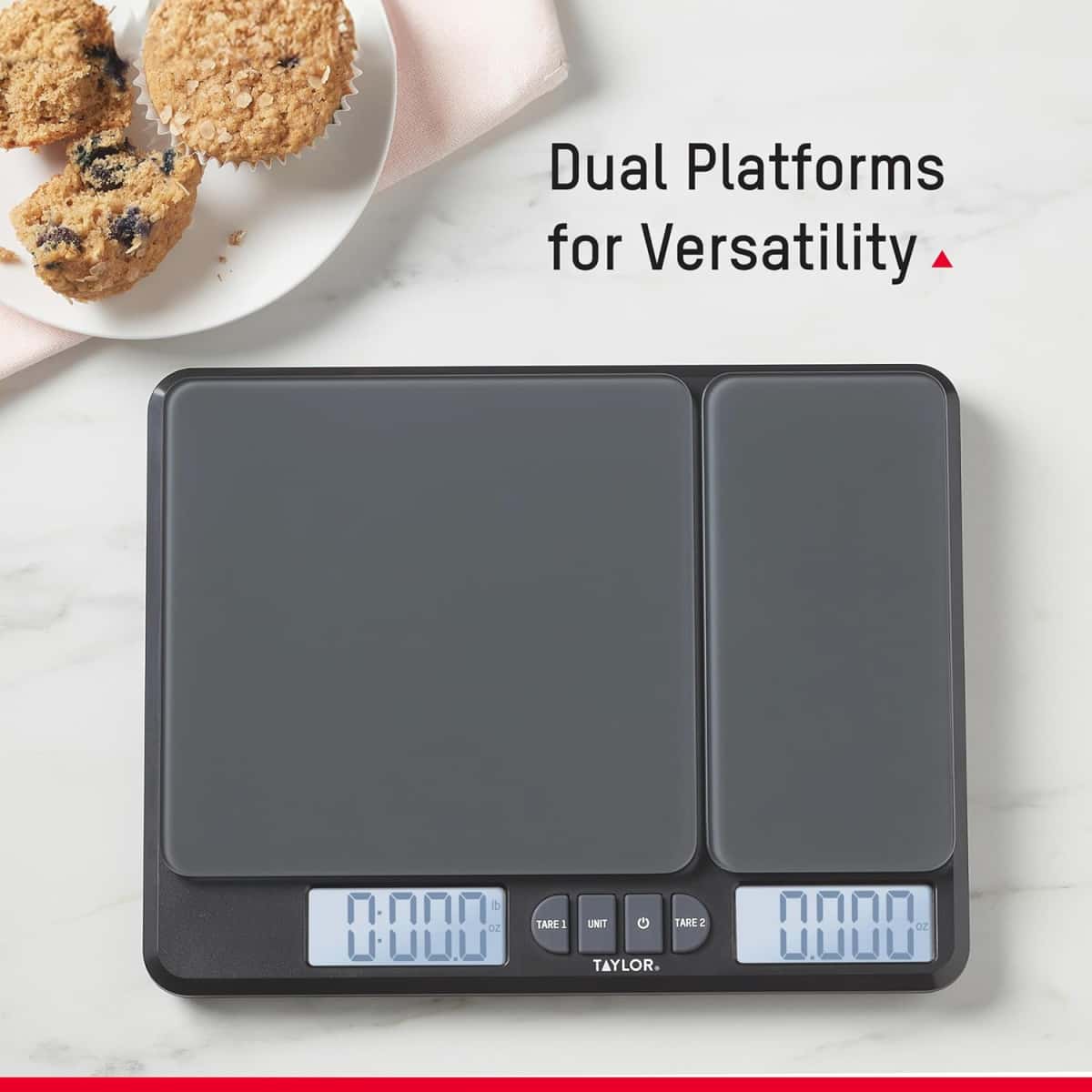 Taylor Dual Platform Food Kitchen Scale, Digital Grams and Ounces for Weight Loss, Baking, Cooking, Meal Prep, Spices, and Coffee, Backlit Display, Glass Platforms, 15lb, and 16oz Capacity, Black