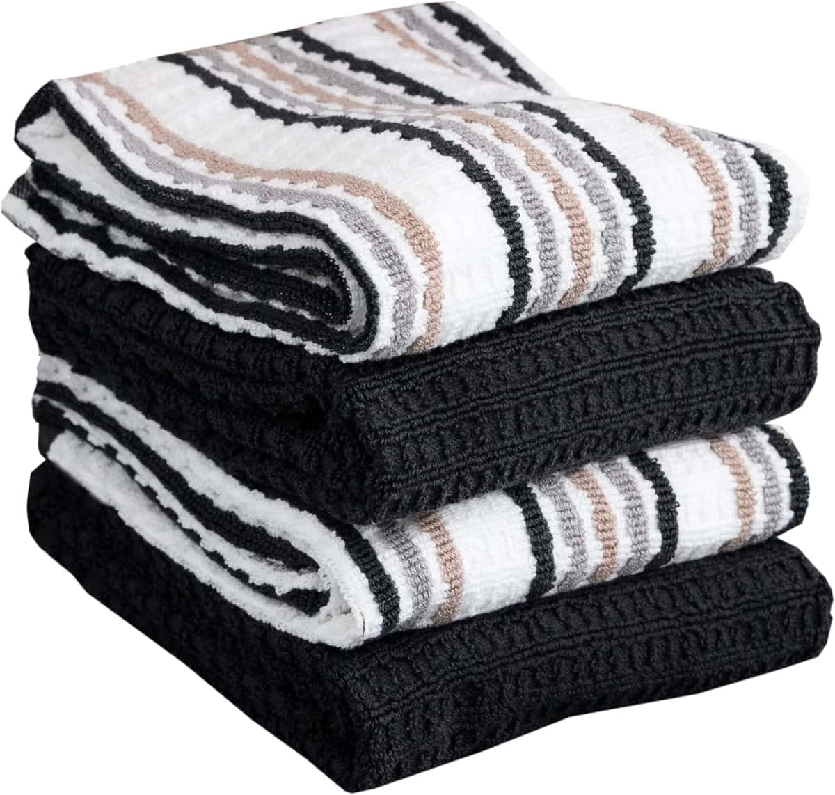 T-Fal Premium Kitchen Towel (4-Pack), 16"x26" Highly Absorbent, Super Soft Long Lasting 100% Cotton Solid/Check Hand Towels, Tea Towels, Charcoal