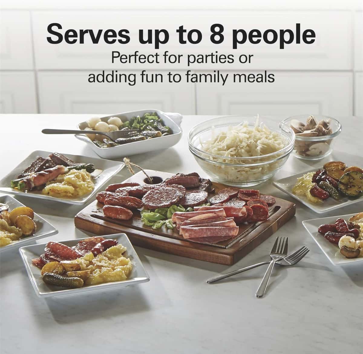 Hamilton Beach Electric Indoor Raclette Table Grill, 200 sq. in. PFAS-Free Nonstick Griddle Serves up to 8 People for Parties and Family Fun, Includes 8 Warming Trays, Black (31612MN-MX)