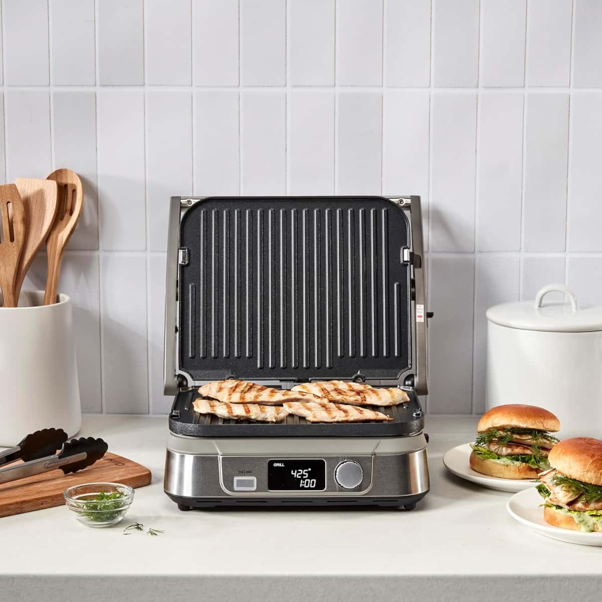 Cuisinart Electric Griddler FIVE Countertop Grill, Enjoy 5-in-1 Functions Including Panini Press, LCD Display, Wide Temperature Range, and Sear Function, Nonstick Plates, GR-5NAS, Stainless Steel
