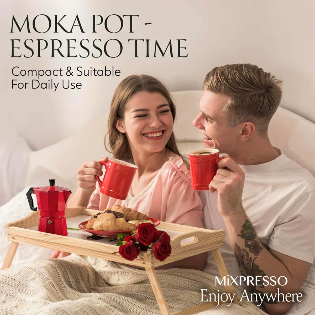 Mixpresso Red 3 Cup Moka Pot Cuban Coffee Maker, Moka Pot for Gas, Electric Stove Top, Classic Italian Coffee Maker, Stovetop Espresso Maker, Camping Pot Makes 3 Espresso Cup 5 Oz