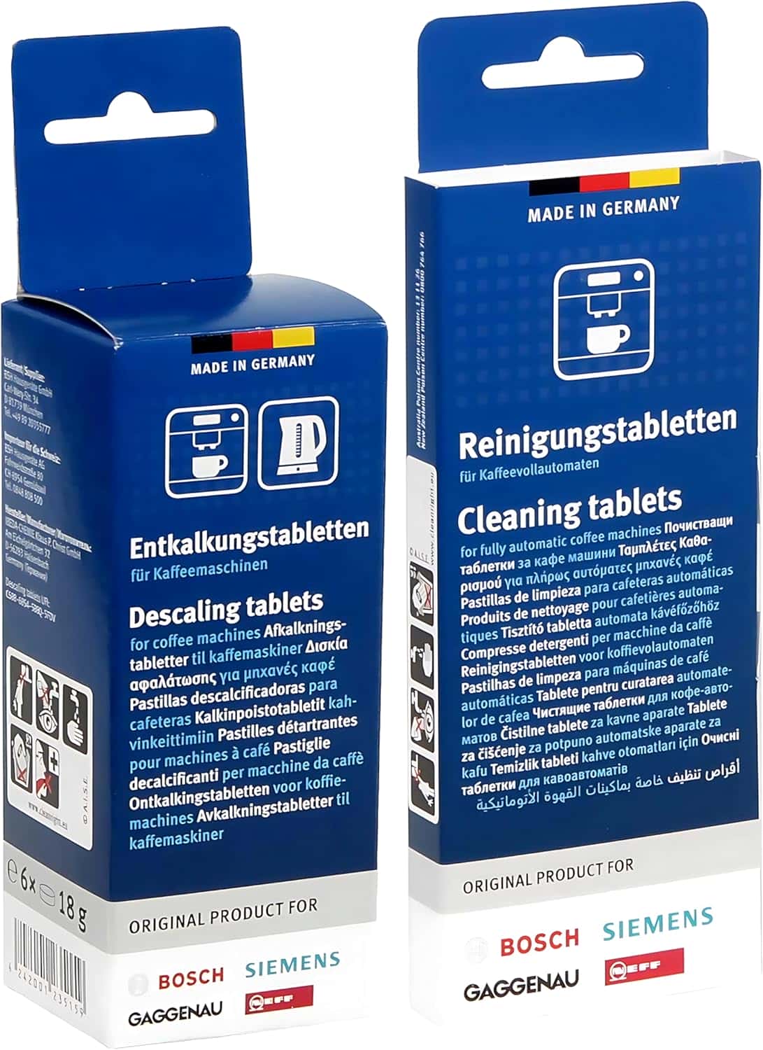 Bosch Cleaning and Maintenance Set for Fully Automatic Coffee Machines - 6 Descaling Tablets + 10 Cleaning Tablets - Removes Limescale & Coffee Residues for Optimal Performance