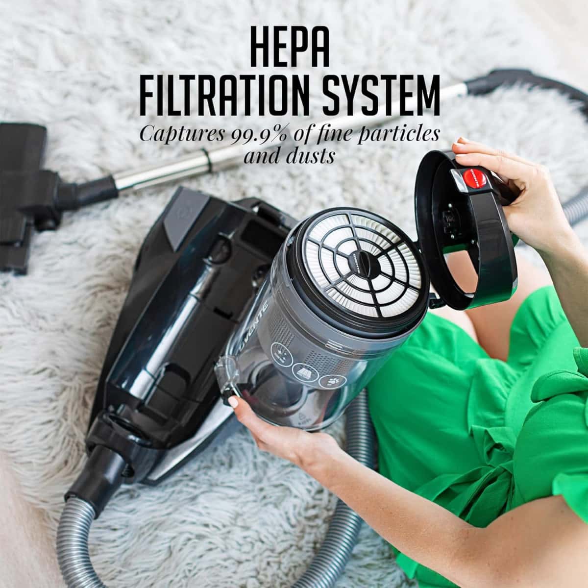 OVENTE Bagless Canister Vacuum Cleaner with 3L Dust Cup, Powerful Suction, Telescoping Wand, Retractable Cord and Accessories, 1400W Lightweight Cleaning Machine for Carpet & Hard Floor, Black ST2620B