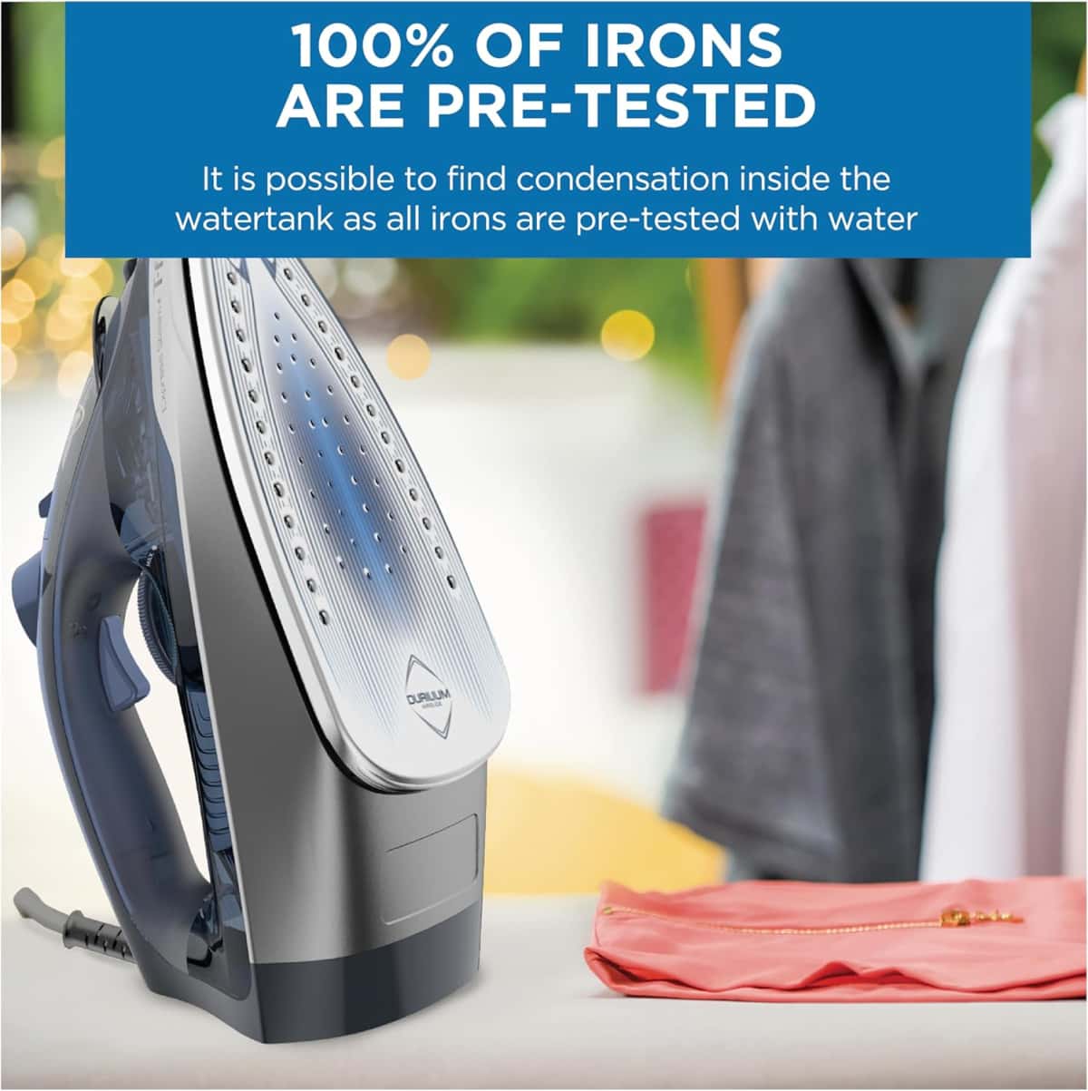 T-fal, Iron, Express Steam Iron for Clothes, Durilium Soleplate, Precision Tip, 30 Second Auto Shut Off, 1600 Watts, Anti-Drip, Ironing, Blue Clothes Iron, FV2886U0
