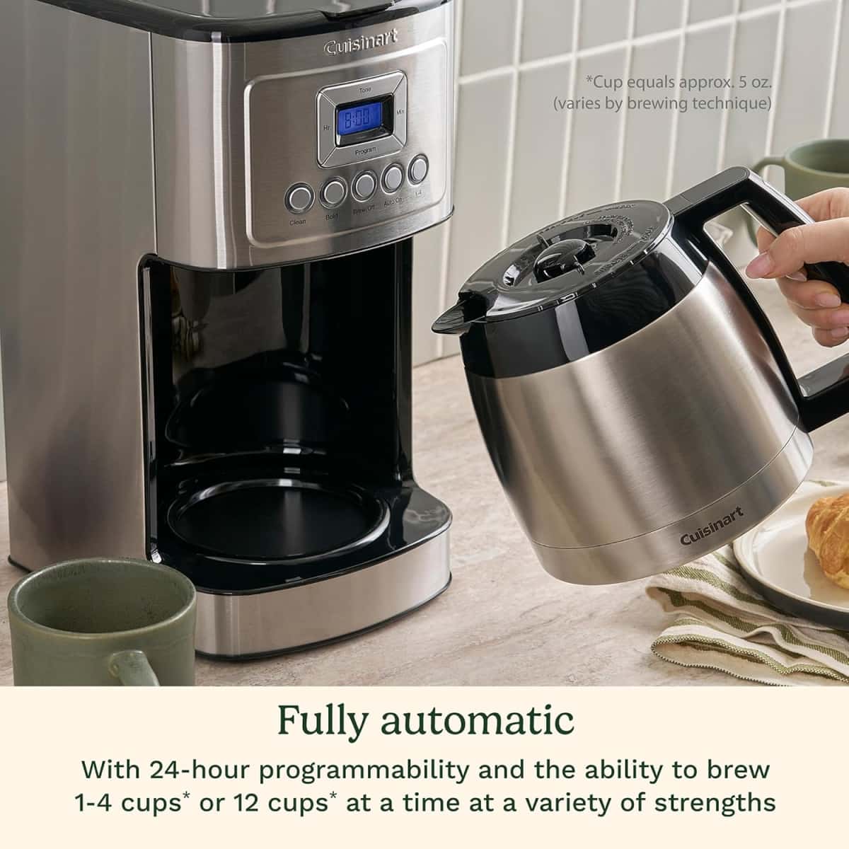 Cuisinart 12-Cup Coffee Maker, Programmable PerfecTemp Thermal Carafe Coffee Machine with 1-4 Cup Setting, Brew Strength Control and Brew Pause, Stainless Steel, DCC-3400NAS, Silver