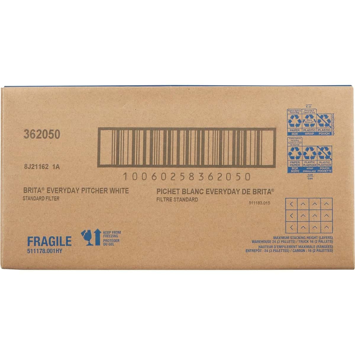 Brita Large Water Filter Pitcher for Tap and Drinking Water, Includes 1 Standard Filter, BPA-Free, Lasts Two Months, 10-Cup Capacity, Bright White