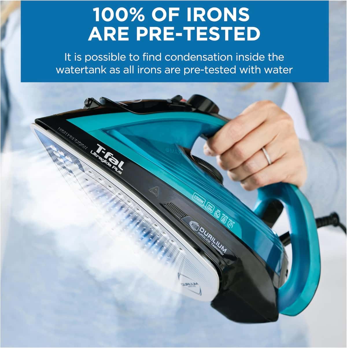 T-Fal Ultraglide Steam Iron for Clothes Durilium Soleplate, Precision Tip, Anti-Drip, Auto-Off 1800 Watts Ironing, Steaming FV5841U0