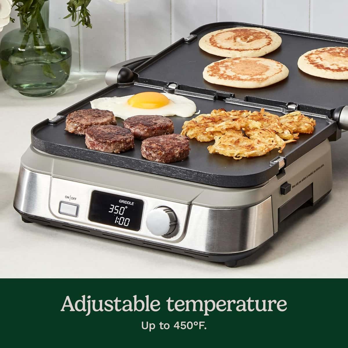 Cuisinart Electric Griddler FIVE Countertop Grill, Enjoy 5-in-1 Functions Including Panini Press, LCD Display, Wide Temperature Range, and Sear Function, Nonstick Plates, GR-5NAS, Stainless Steel