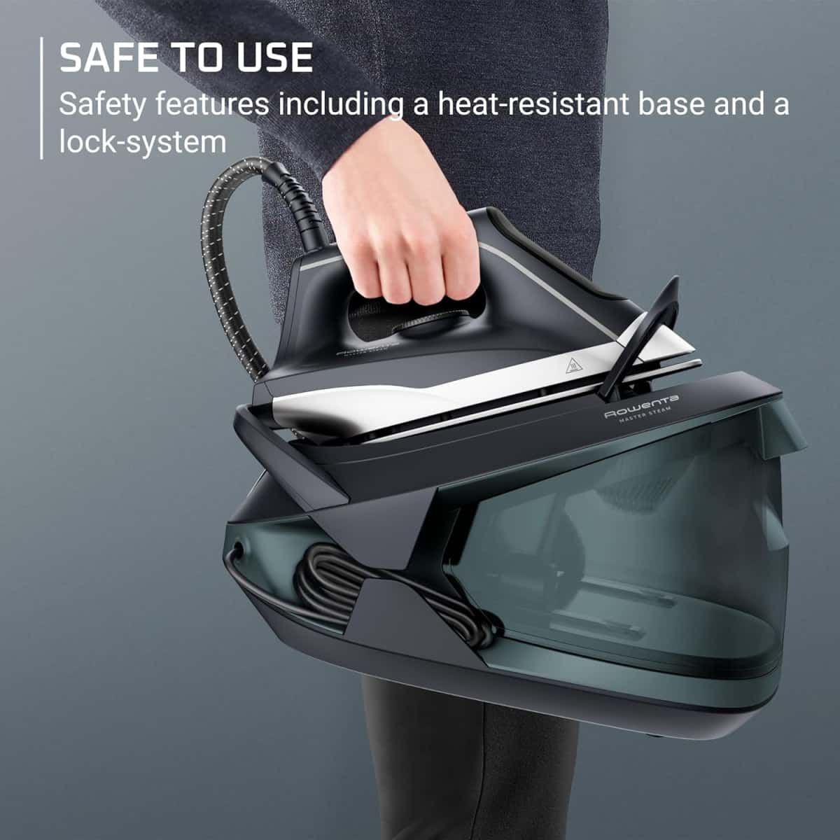 Rowenta Iron Steamer for Clothes Master Steam Station, Professional Steam Iron for Clothes with Stainless Steel Soleplate, 57 Oz, 400 Microsteam Holes, Built-In Pump, 1750 Watts, Black/Green, VR8338