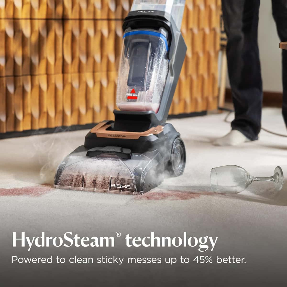 BISSELL Revolution HydroSteam Carpet Cleaner, Upright Deep Cleaner, HydroSteam Technology, 4-inch Self-Cleaning Tough Stain Tool & Formulas Included, 4123