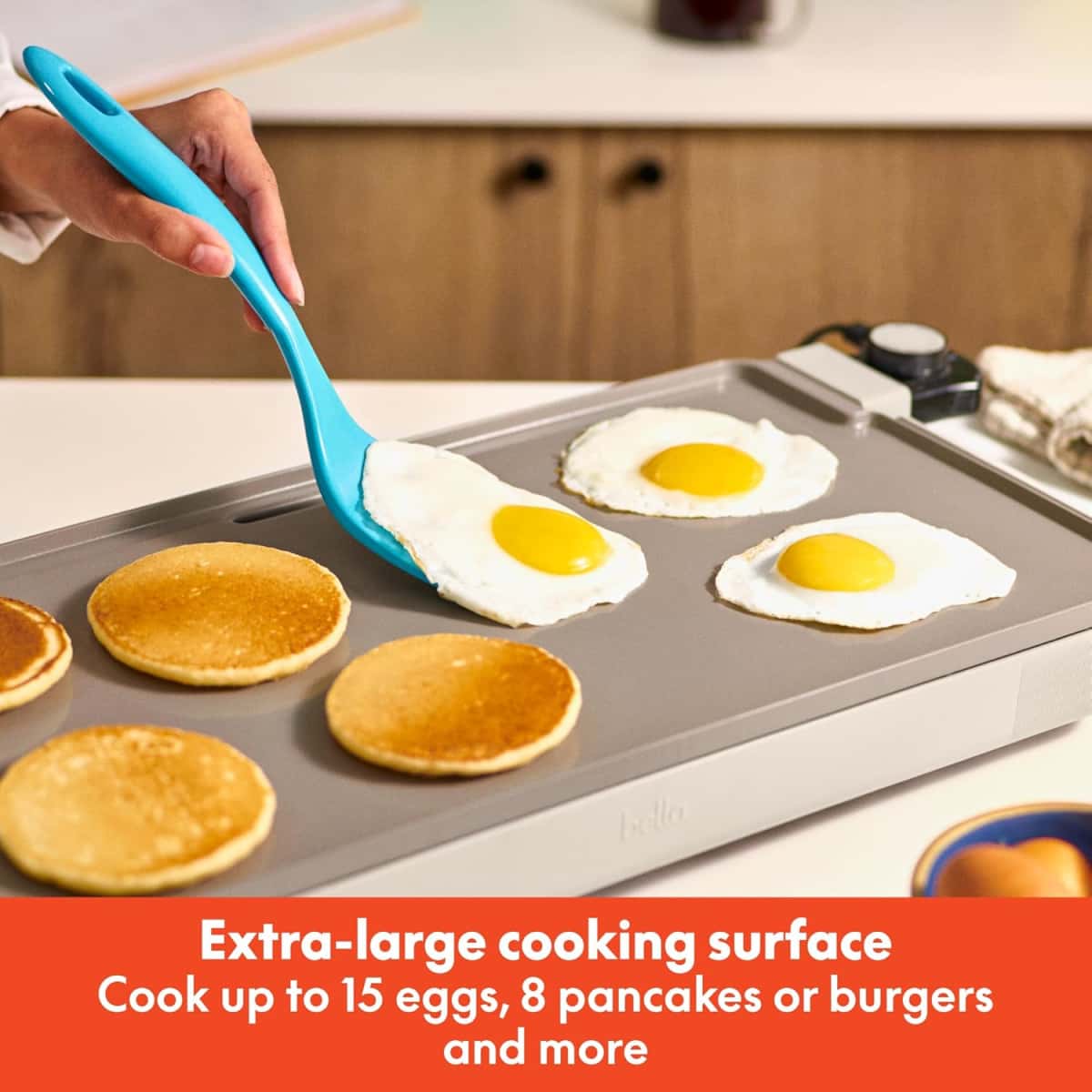 bella 12" x 22" Electric Griddle with EverGood™ Ceramic Nonstick Coating, Removable Temperature Probe, Dishwasher-Safe Drip Tray & Cool Touch Handles, Cook up to 15 Eggs, 1500 Watt, Oatmilk