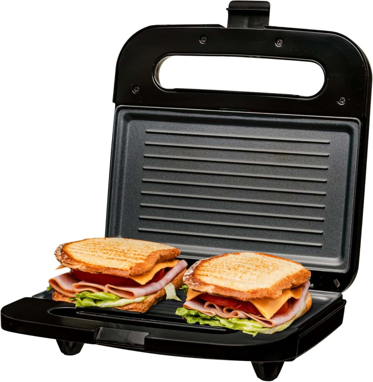 OVENTE Electric Panini Press Grill with Nonstick Plates, LED Indicator Lights, Thermostat Control, Cool Touch Handle, Compact Sandwich Maker Perfect for Cooking Breakfast, Snacks & More, Black GP0401B