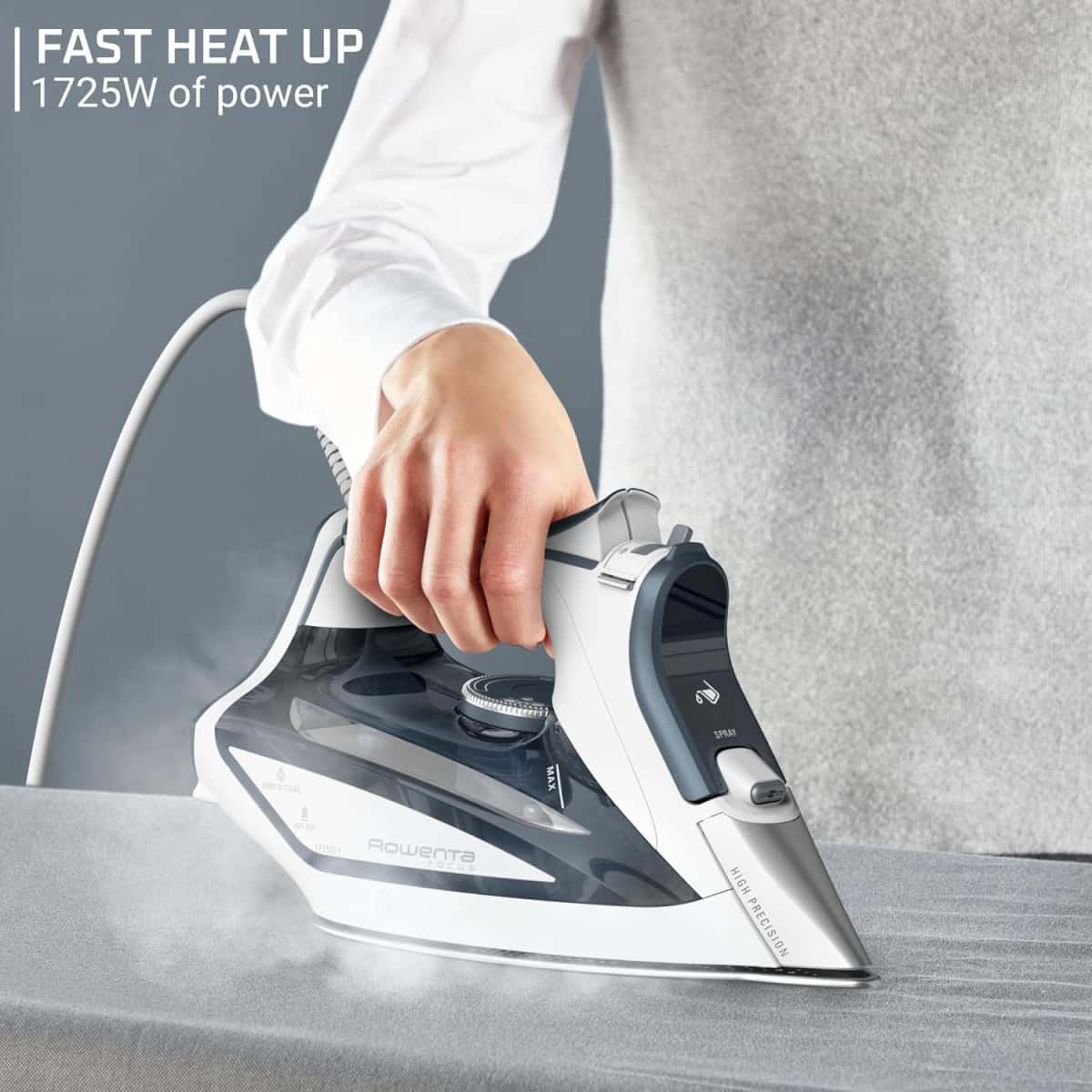 Rowenta Iron Steamer for Clothes, Focus Stainless Steel Soleplate, 400 Microsteam Holes, Powerful Steam Iron, Lightweight, Leakproof, 1725 Watts