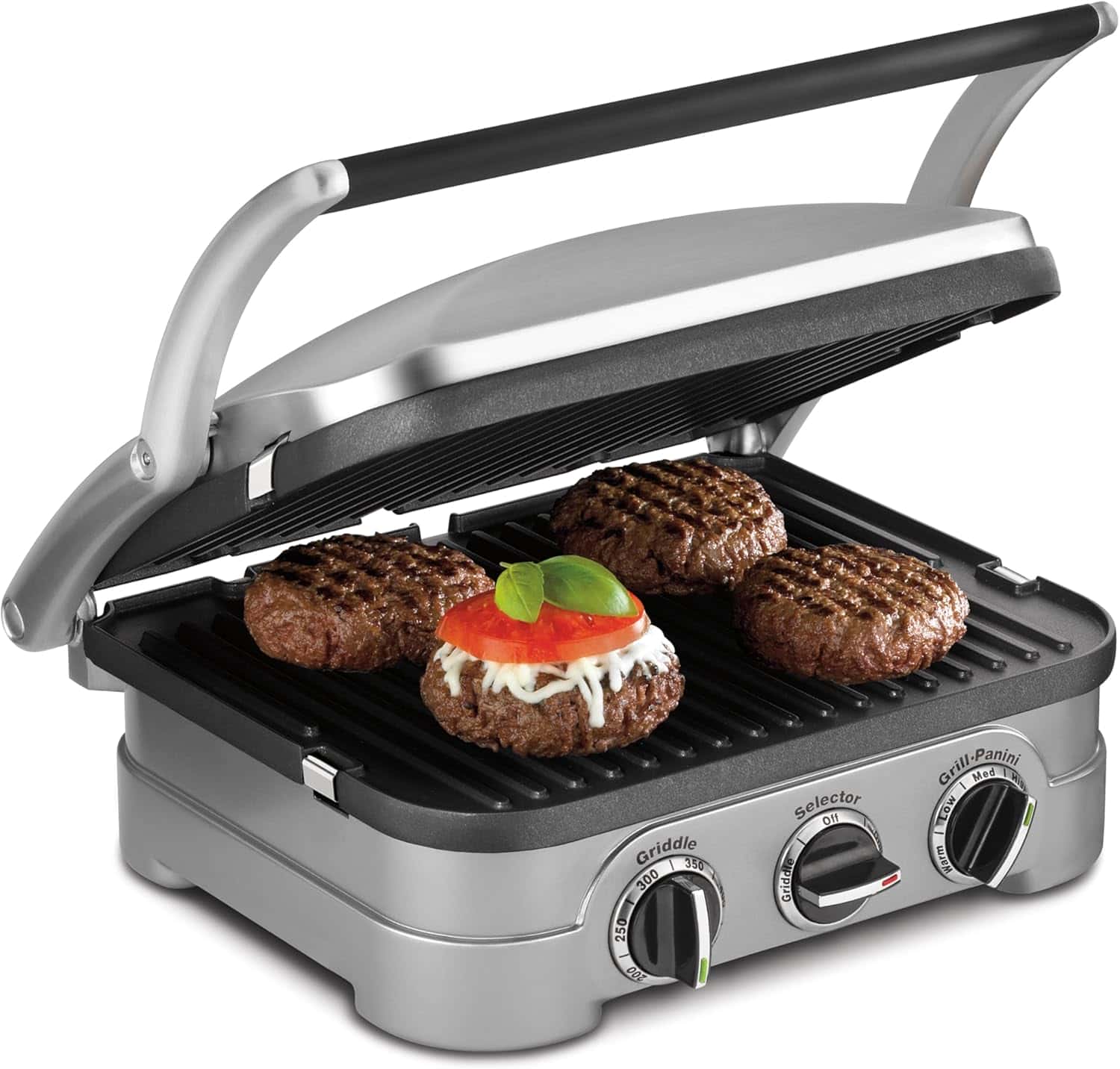 Cuisinart Griddler Indoor Grill, Panini Press, Sandwich Maker & More, 5-in-1 Grilling, Dishwasher-Safe Nonstick Cooking Plates, GR-4NNAS, Stainless Steel