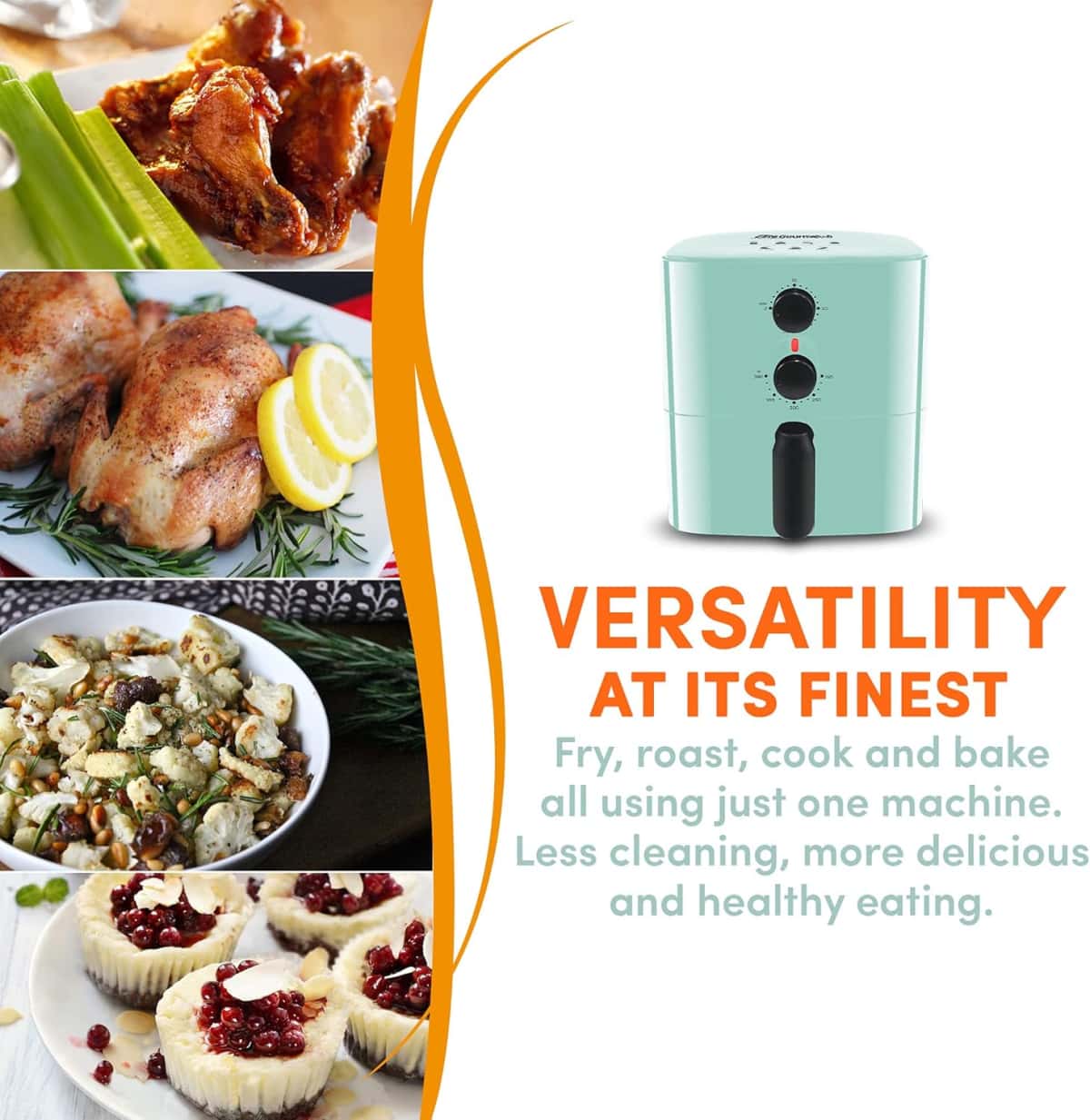 Elite Gourmet EAF-3218BL Personal 1.1Qt Compact Space Saving Electric Hot Air Fryer Oil-Less Healthy Cooker, Timer & Temperature Controls, PFOA Free, Mint