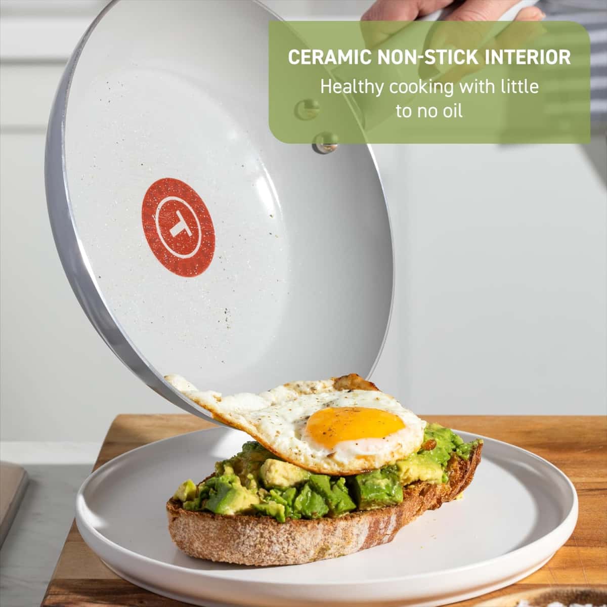 T-Fal Refresh Ceramic Pots and Pans Set, 20-Piece Nonstick Cookware Set, Stockpot, Griddle, Frying Pans, Utensils, Moon Grey