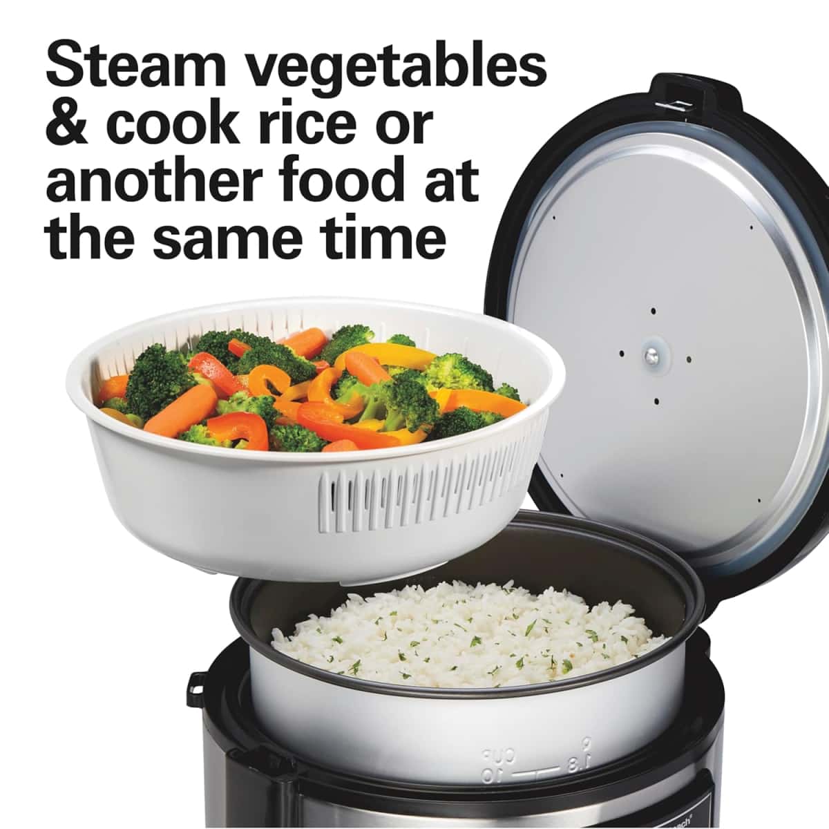 Hamilton Beach Digital Programmable Rice and Slow Cooker & Food Steamer, 20 Cups Cooked (10 Cups Uncooked), 14 Pre-Programmed Settings for Sear Sauté, Hot Cereal, Soup, Nonstick Pot, Stainless Steel (37571MN)