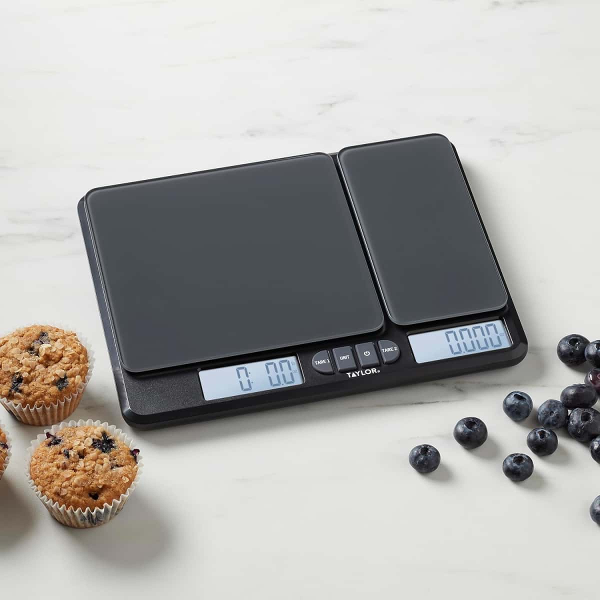 Taylor Dual Platform Food Kitchen Scale, Digital Grams and Ounces for Weight Loss, Baking, Cooking, Meal Prep, Spices, and Coffee, Backlit Display, Glass Platforms, 15lb, and 16oz Capacity, Black