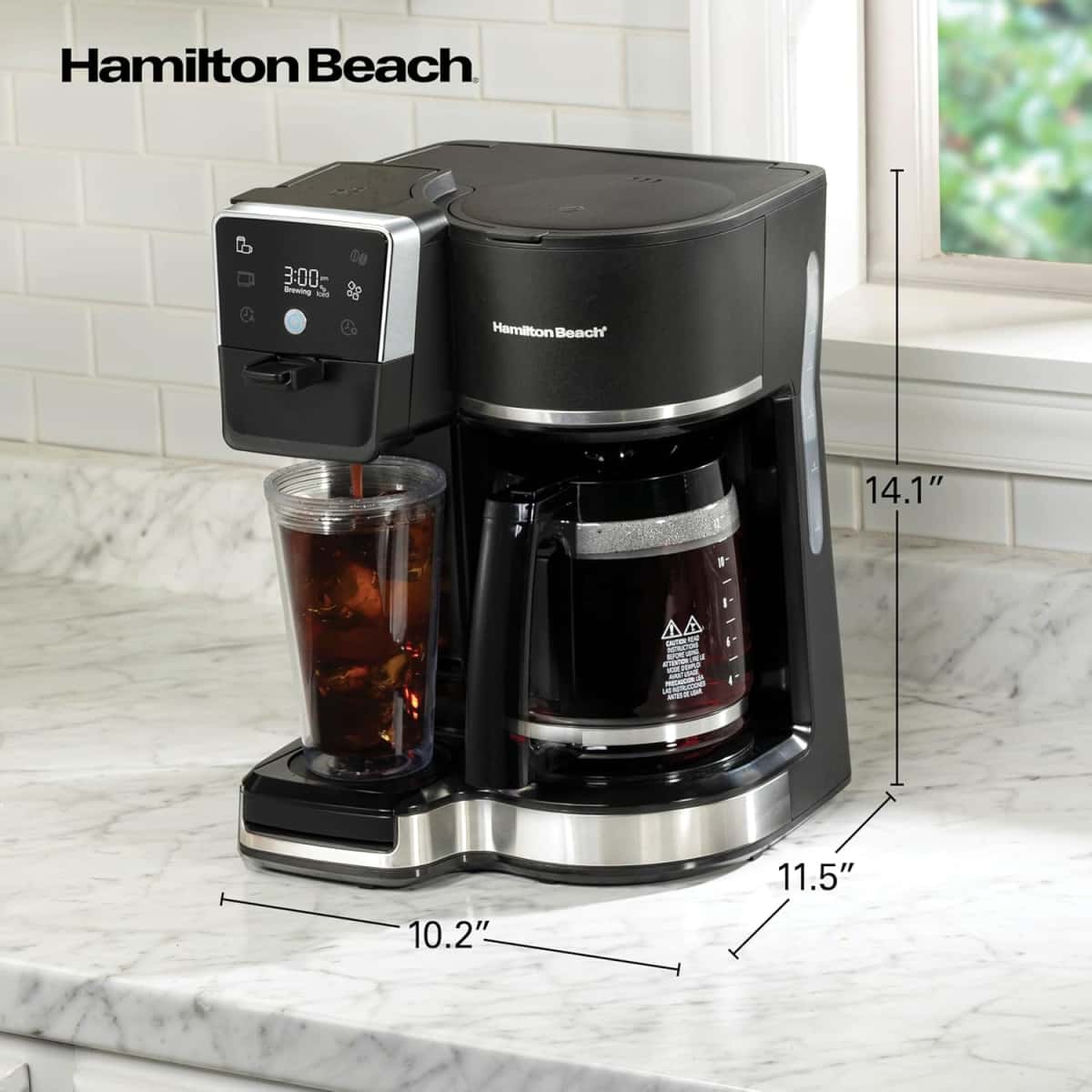 Hamilton Beach 2-Way 12 Cup Programmable Drip Hot and Iced Coffee Maker & Single Serve Coffee Machine, Glass Carafe, Auto Pause and Pour, Black (47500J)