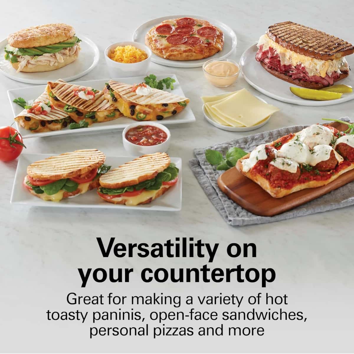 Hamilton Beach Panini Press Sandwich Maker & Electric Indoor Grill with Locking Lid, Opens Wide to Fit Any Thickness for Quesadillas, Burgers & More, Nonstick 8" x 10" Grids, Chrome (25460AG)