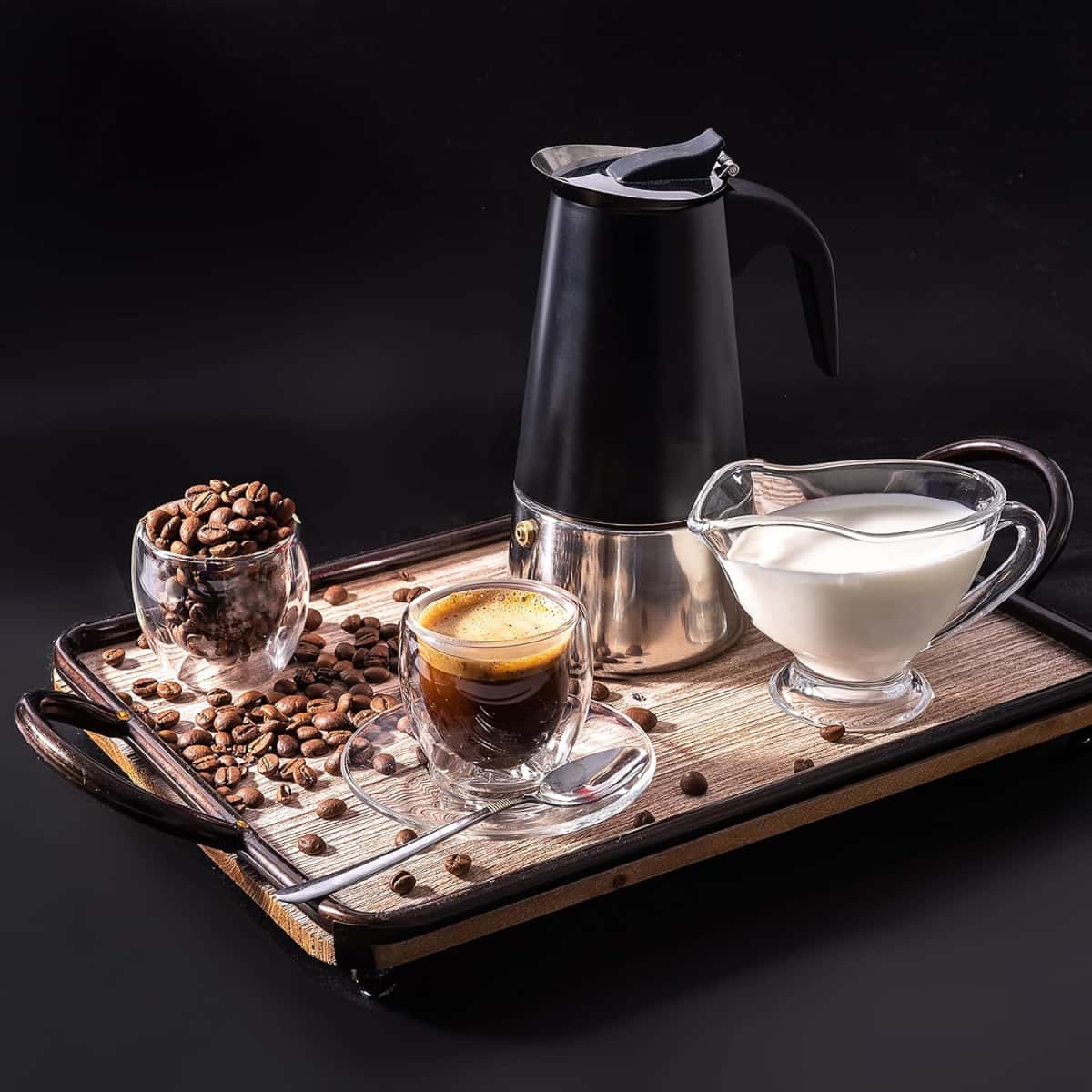 Mixpresso Black 6 Cup Greca Stovetop Espresso Pot 300ml/10oz, Moka Pot with Coffee Percolator Design, Stainless Steel Stove Top Coffee Maker for Camping or Home Use,Italian Stovetop Espresso Maker