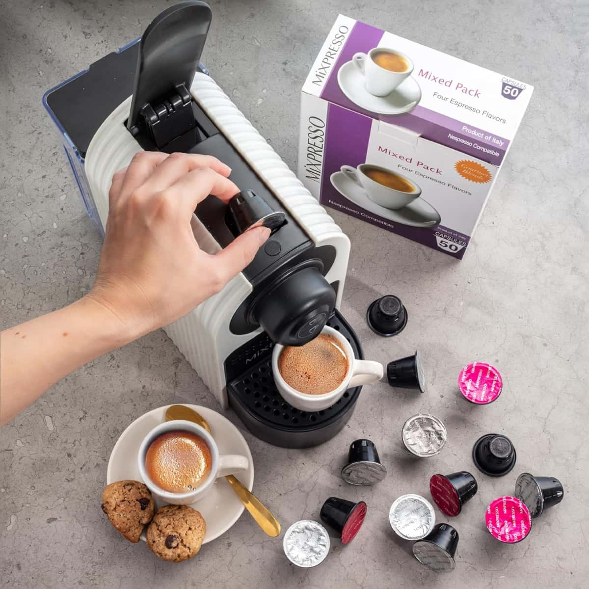 Mixpresso White Espresso Coffee Machine – Compact 1400W Single Serve Coffee Maker Compatible with Nespresso OriginalLine Capsules, One-Touch Operation, 19-Bar Italian Pump, 27oz Water Tank