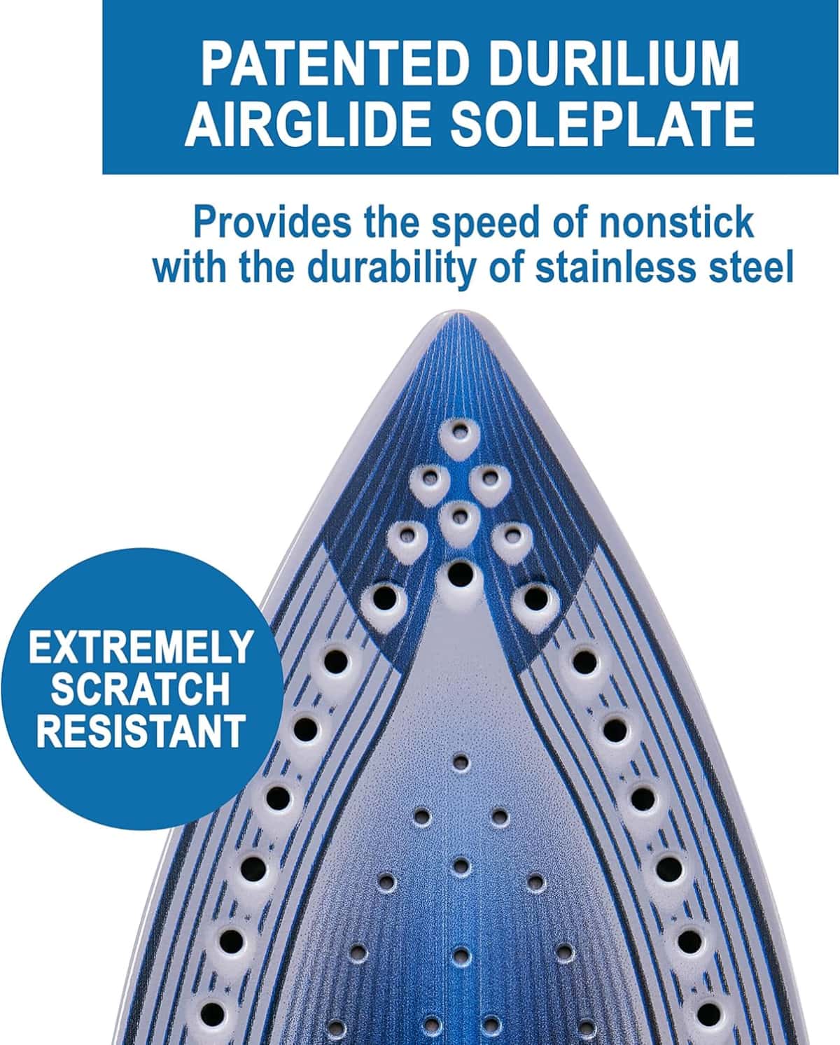 T-fal, Iron, Express Steam Iron for Clothes, Durilium Soleplate, Precision Tip, 30 Second Auto Shut Off, 1600 Watts, Anti-Drip, Ironing, Blue Clothes Iron, FV2886U0